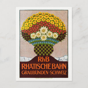 RhB Rhätische Bahn Schweiz Vintage affisch 1911 Vykort
