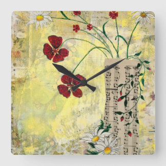 Rheapsody Flowers Wall Clock Fyrkantig Klocka