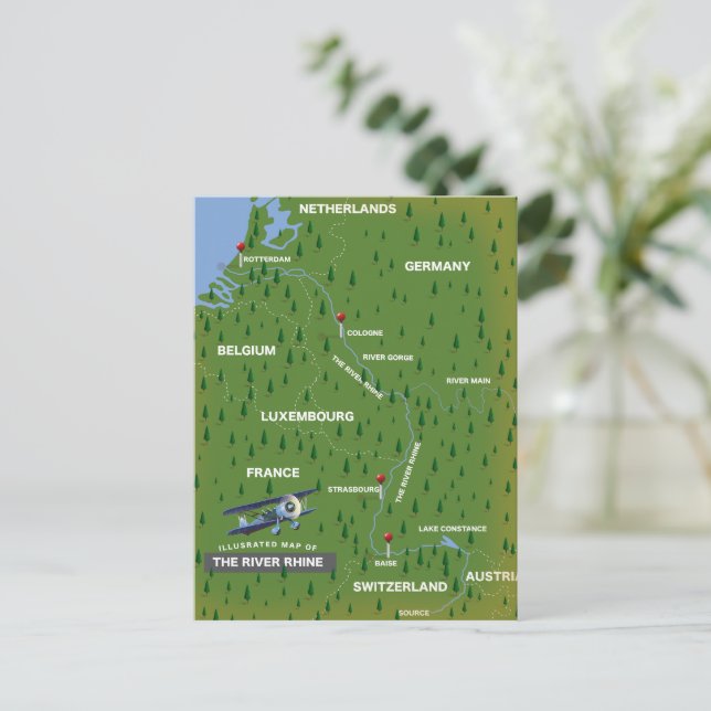 Rhein floden retro rese karta. Vykort (Stående Fram)