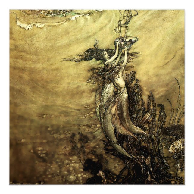 “Rheinens sirener” av Arthur Rackham Fototryck (Framsidan)