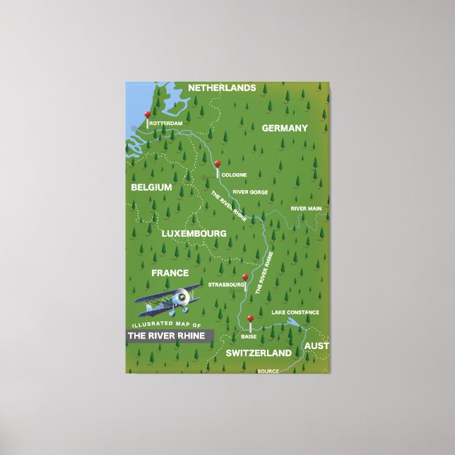 Rhen-retro-färden karta. canvastavla (Framsida)