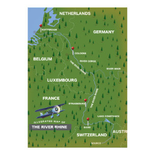 Rhen-retro-färden karta. Fotoutskrift Fototryck