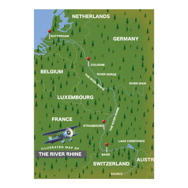 Rhen-retro-färden karta. Fotoutskrift Fototryck (Framsidan)