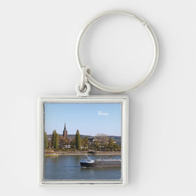 Rhenfloden Fyrkantig Silverfärgad Nyckelring (Framsidan)