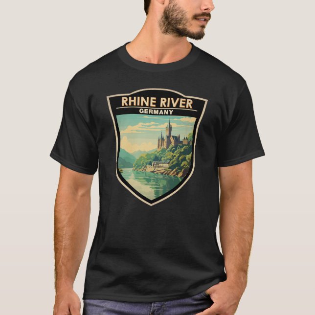 Rhenfloden Tyskland Section Travel Art Vintage T Shirt (Framsida)