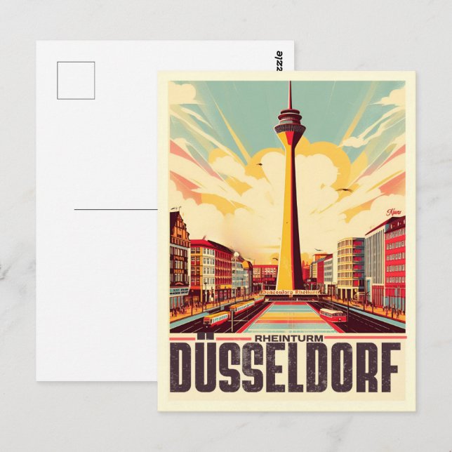Rhenstornet Düsseldorf Rheinturm tyskt present Vykort (Fram/baksida)