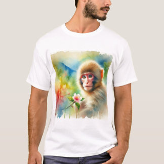 Rhesus Macaque 221024AREF134 - Watercolor T Shirt