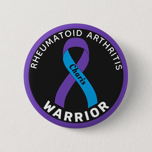 Rheumatoid artrit Warrior Ribbon Black Button Knapp (Framsida)