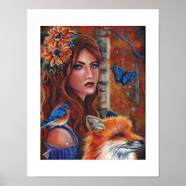 "Rhiannon" gudinna med Bird av Renee Lavoie Poster (Framsidan)