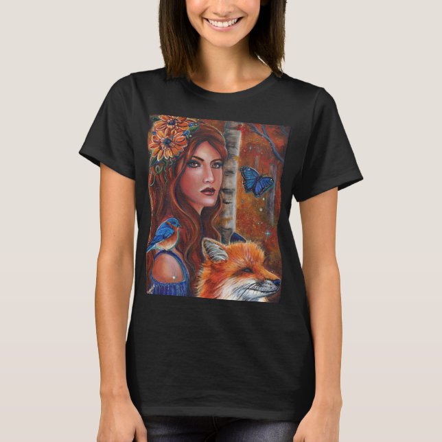 "Rhiannon" gudinna med Bird av Renee Lavoie T Shirt (Framsida)