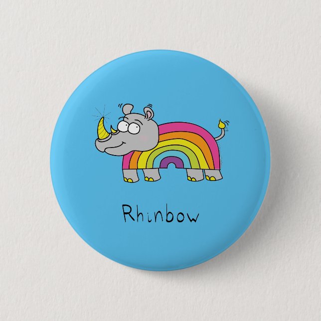 Rhinbow Noshörning Regnbåge Knapp Pin (Framsida)