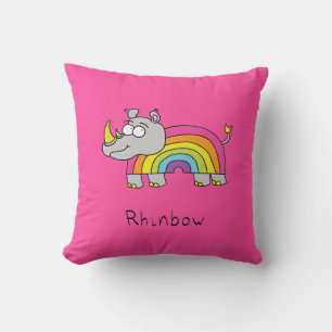 Rhinbow Noshörning Regnbågs Kudd Rosa Kudde