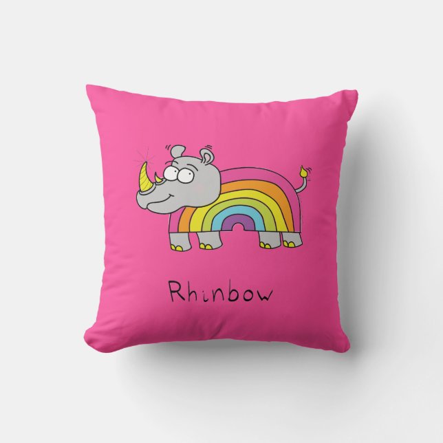 Rhinbow Noshörning Regnbågs Kudd Rosa Kudde (Framsida)