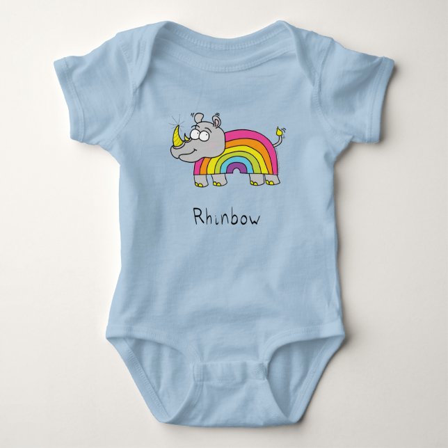 Rhinbow Rhino Rainbow Barn Baby Bodydräkt T-Shirt (Framsida)