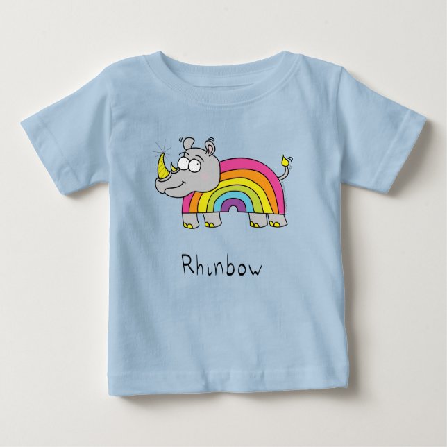 Rhinbow Rhino Rainbow Barn Baby T-Shirt (Framsida)