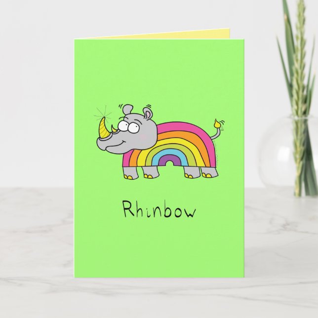 Rhinbow Rhino Rainbow Greeting Card-Grönt Kort (Framsida)