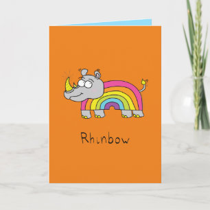 Rhinbow Rhino Rainbow Greeting Card-Orange Kort