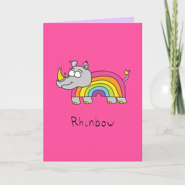 Rhinbow Rhino Rainbow Greeting Card Rosa Kort (Framsida)