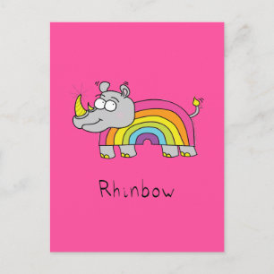 Rhinbow Rhino Rainbow Postcard Rosa Vykort