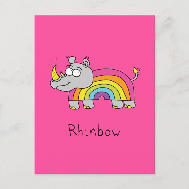 Rhinbow Rhino Rainbow Postcard Rosa Vykort (Framsida)