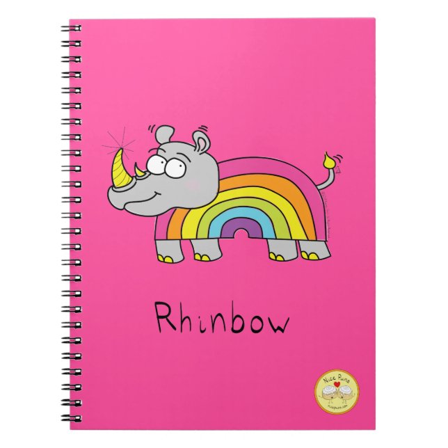 Rhinbow Rhino Rainbow Rosa för bärbara datorer Anteckningsbok (Framsidan)