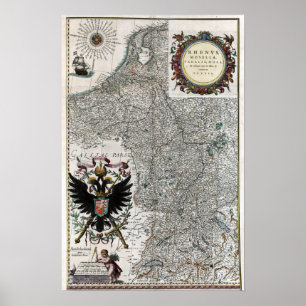 Rhine 1634 och Moselle flodkarta Poster