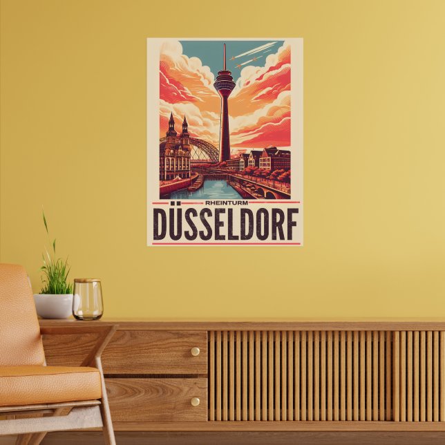 Rhine Torn Düsseldorf Rheinturm german-gåva Poster (Vardagsrum 2)