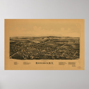 Rhinebeck New York 1890 Antique Panoramic Karta Poster