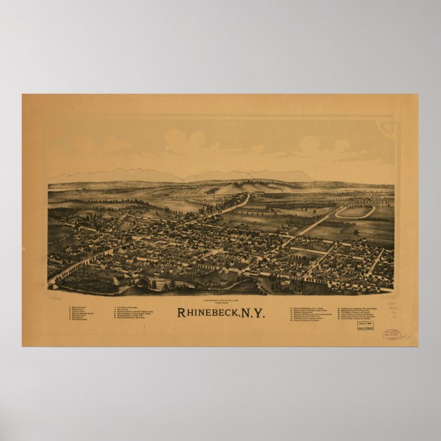 Rhinebeck New York 1890 Antique Panoramic Karta Poster (Framsidan)