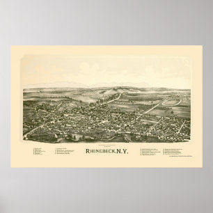 Rhinebeck, NY Panoramic Karta - 1890 Poster