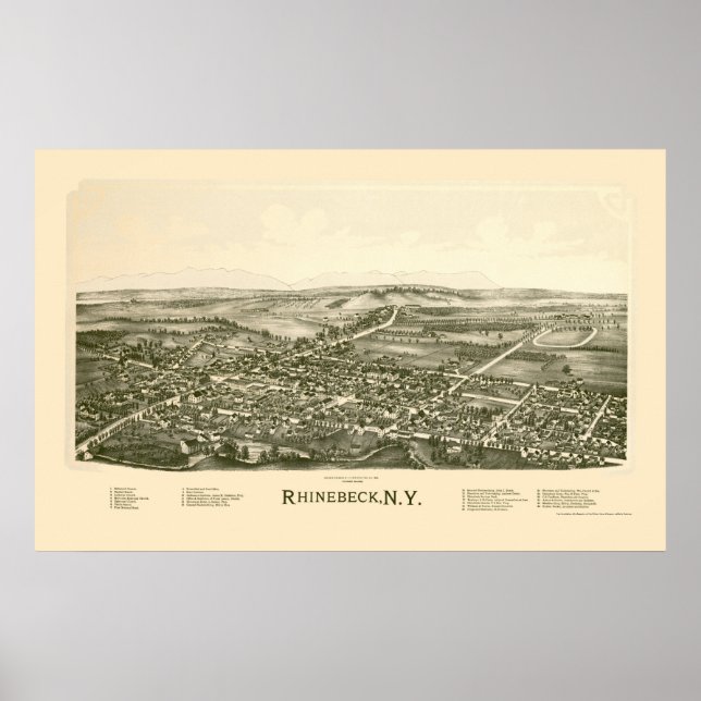 Rhinebeck, NY Panoramic Karta - 1890 Poster (Framsidan)