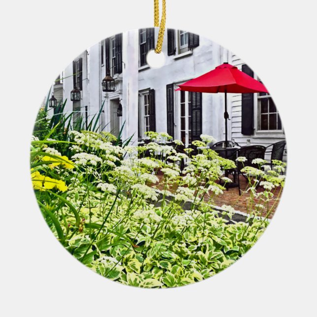 Rhinebeck NY - Utomhussäten Julgransprydnad Keramik (Framsidan)