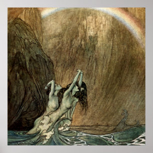 Rhinemaiden från Wagners Ring av Arthur Rackham Poster