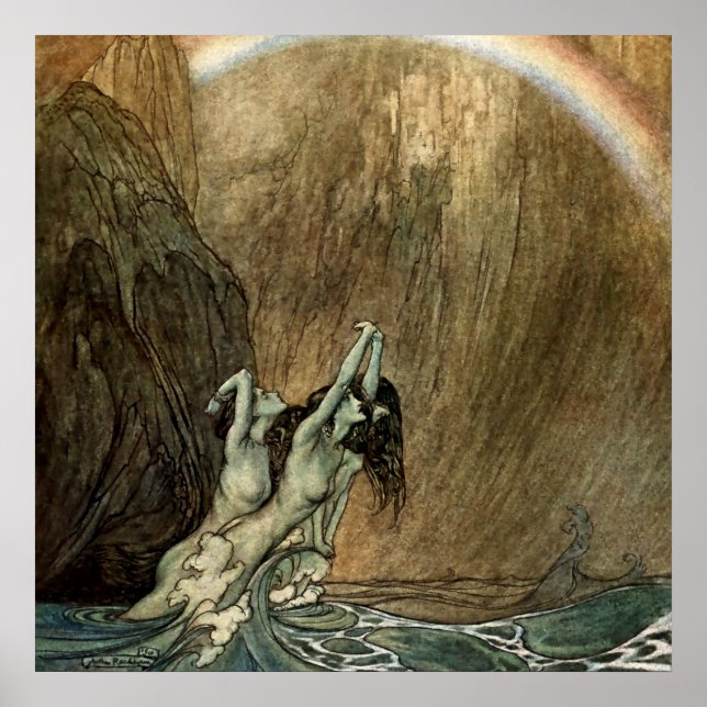 Rhinemaiden från Wagners Ring av Arthur Rackham Poster (Framsidan)