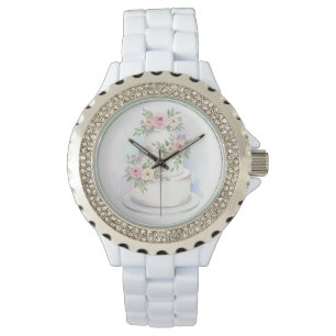 Rhinestone Bezel Bröllop Cake Möhippa Watch Armbandsur