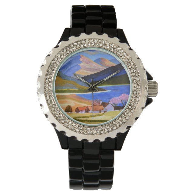 Rhinestone Black Enamel Armbandsur (Framsida)