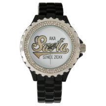 Rhinestone Black Enamel Watch Savta