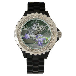 Rhinestone Black Watch för kvinnor med fjäril Armbandsur
