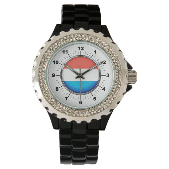 Rhinestone Black Watch i Luxemburg, Flagga Armbandsur (Framsida)