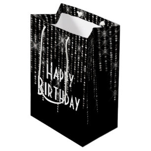 Rhinestone Bling Birthday Black Medium Gift Bag