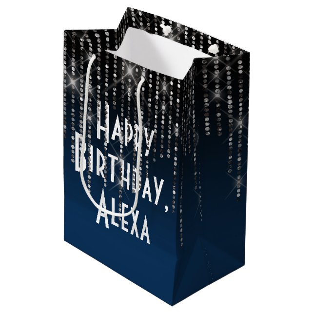 Rhinestone Bling Birthday och Namn Medium Gift Bag (Framsidan Vinklad)