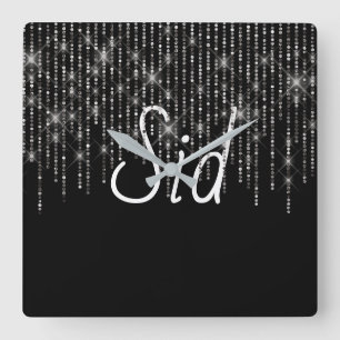Rhinestone Bling med Namn Fyrkantig Klocka