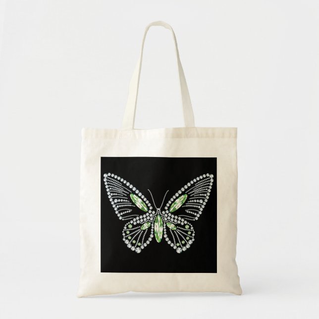 Rhinestone Butterfly Tote Bag Diamonds design Tygkasse (Framsidan)
