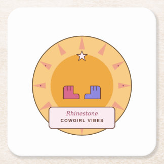 Rhinestone Cowgirl Vibes | Retro Western Soluppgån Underlägg Papper Kvadrat