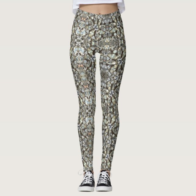 Rhinestone Diamond Bling Spegel Mönster Leggings (Framsida)