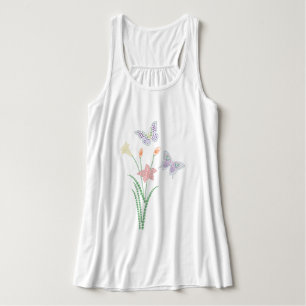 Rhinestone Flowers och Butterflies Linne Med Racerback