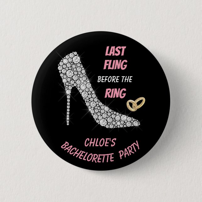 Rhinestone Heels Last Fling Bachelorette Party Knapp (Framsida)