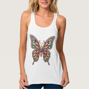 Rhinestone Jeweled Butterfly Linne Med Racerback