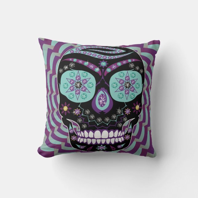 Rhinestone Jewels Döskallar Lila Pillow Design Kudde (Framsida)