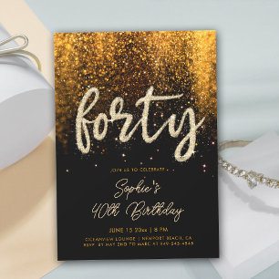 Rhinestone-kalligrafi Guld Duo Glam 40-årsdag Inbjudningar